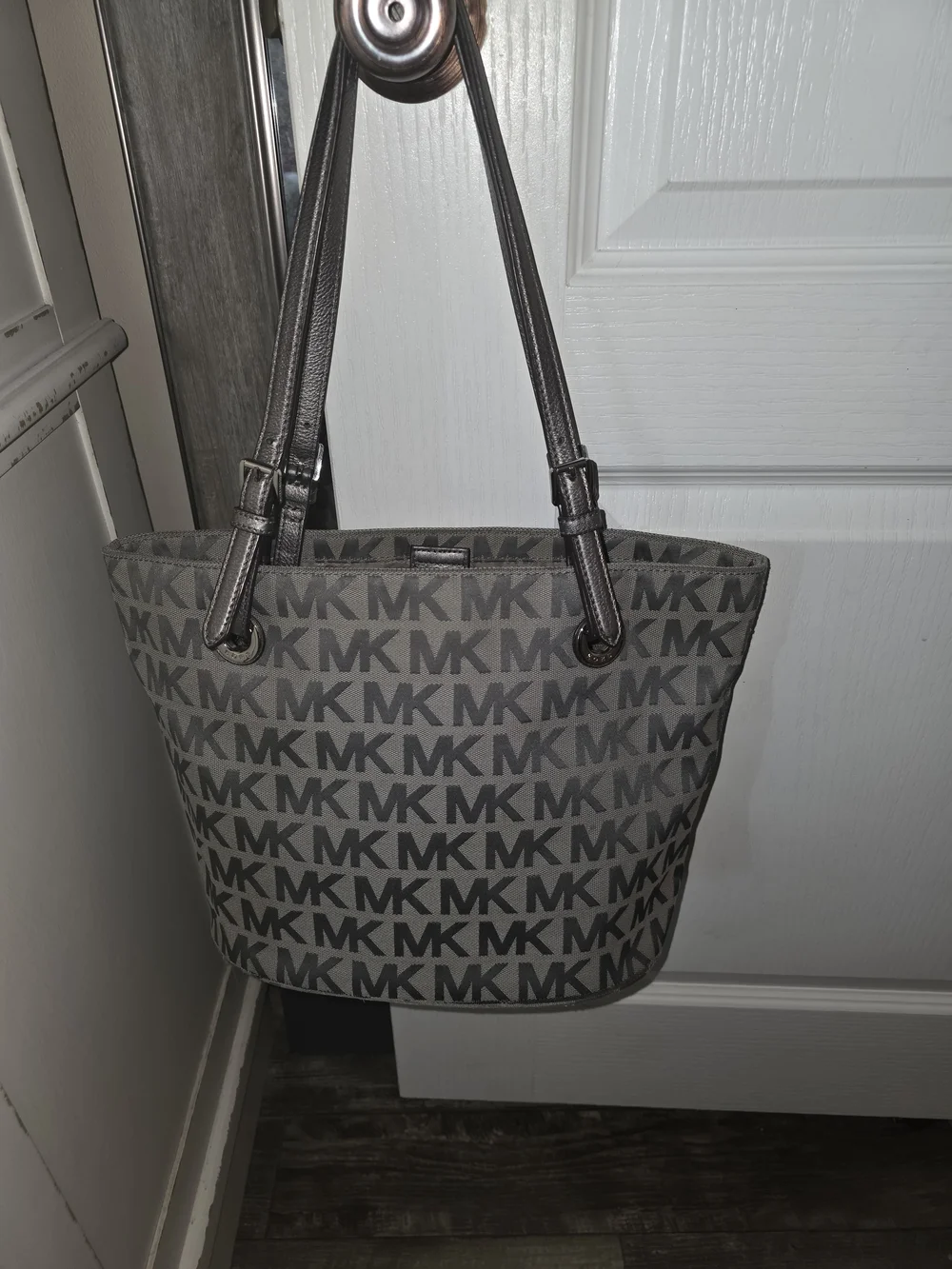 Michael Kors Gray MK Logo Tote with  Gray Straps
